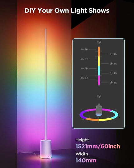Govee Floor Lamp 2 with Matter, RGBIC, Warm Cool White LED, Alexa Compatible, 1725lm, Music Sync, Scene Modes, Smart Floor Lamp for Living Room, Bedroom, Silver(1 Pack)