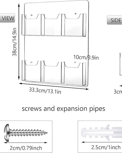 Eersida Acrylic Brochure Pamphlet Holder Brochure Display Stand Business Tri Fold Multi Slot Holder Rack Wall Mount Clear Pocket Space Saver for Flyer Literature Menu Advertise(6 Pockets)