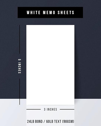 White Memo Sheets Paper – Perfect for Quick Notes, To-Do Lists and Reminders for School, Office and Business | 3 x 5 Inches | 24lb Bond / 60lb Text (90gsm) Paper | 250 Sheets per Pack