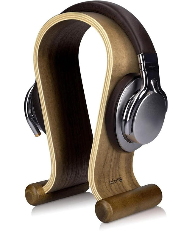 kalibri Wooden Omega Headphone Stand - Universal Headset Wood Hanger - Holder for Gaming Headsets DJ Studio Headphones & Earphone Display - Walnut