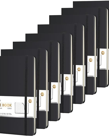 ViVin Lined Journal Notebooks for Work, 192 Pages, Medium 5.5 x 8.3 inch, College Ruled, A5 Hardcover Journaling Notebooks for Writing, 8 Pack Bulk,Black