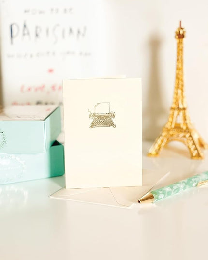 Graphique Typewriter Cards, Pack of 10 Cards with Envelopes, All Occasion Greetings, Blank Inside, Gold Foil Embossing, La Petite Press Collection Boxed Set, 3.25" x 4.75"