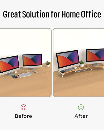 loukin Dual Monitor Stand Riser for Desk, 43.6"*8.2"*3.2" Large Computer Stand for 2 Monitors, Laptop, Printer, Length and Angle Adjustable Computer Shelf, Home Office,Max 43.6" Length Natural