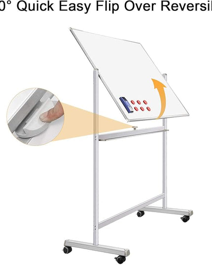 H-Qprobd Rolling Whiteboard with Stand 48"x36" Double-Sided Mobile Magnetic Dry Erase Board on Wheels for Home, Office & School