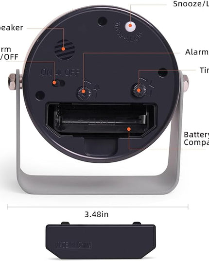 Analog Alarm Clock, Silent Non-Ticking Quartz Movement, Battery-Operated with Snooze & On-Demand Light, Easy to Set Gentle Wake Bedside Desk Clock, Ideal for Home, Travel, Office (Gray)