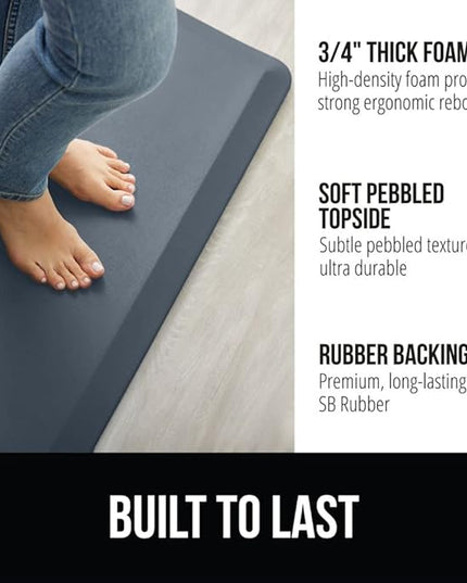 GORILLA GRIP Comfortable Cushioned Kitchen Mats for Floor, Waterproof and Stain Resistant Soft Top, 3/4 Inch Thick Ergonomic Standing Desk Anti Fatigue Mat, Foam Supports Ankles, Feet, 17x24, Charcoal