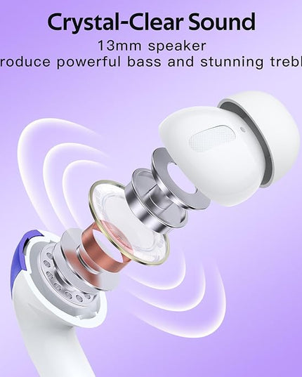 TAGRY 2 Sets X08 Sunset Pink and Phantom Purple Bluetooth Headphones True Wireless Earbuds 60H Playback Ear Buds with Wireless Charging Case in-Ear Earbuds with Mic