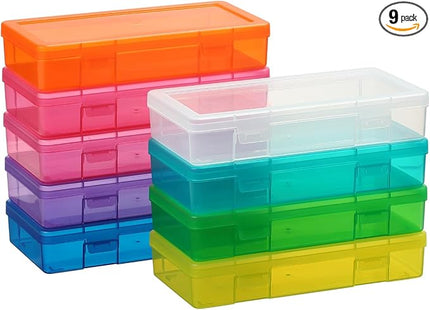 novelinks Medium Plastic Storage Boxes with Latching Lids – 9 Pack Stackable Craft Organizers for Supplies, Pencils, Crayons, Beads, Stationery & Classroom Use(9 Pack Medium -Color)