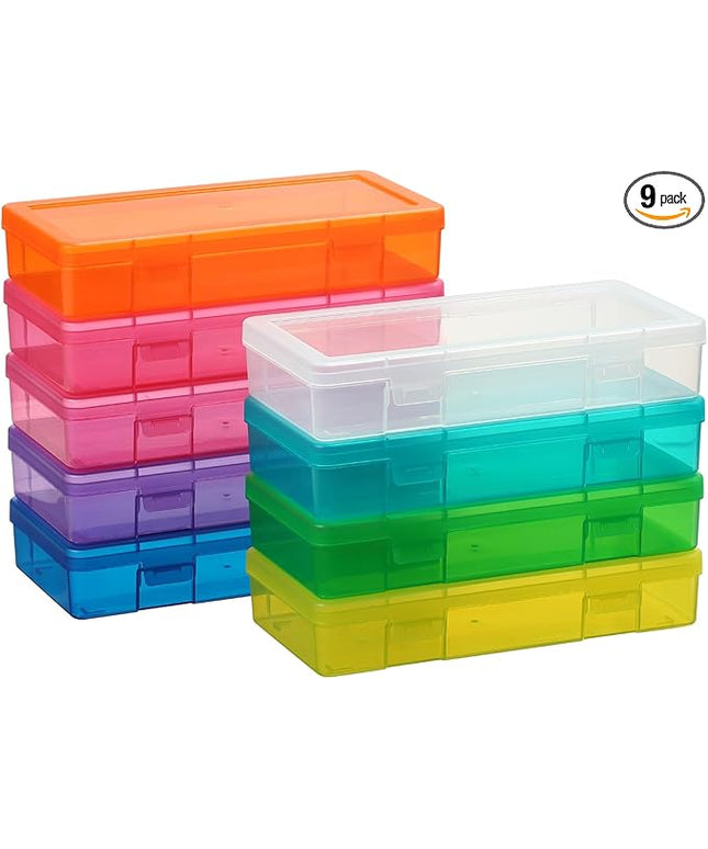novelinks Medium Plastic Storage Boxes with Latching Lids – 9 Pack Stackable Craft Organizers for Supplies, Pencils, Crayons, Beads, Stationery & Classroom Use(9 Pack Medium -Color)