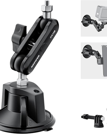 NEEWER Suction Cup Phone Holder & Camera Mount Compatible With GoPro DJI Insta360 iPhone, Car Phone Mount with Action Camera Adapter 360° Magic Arm for POV Windshield Glass Vlog Video Recording, CA158