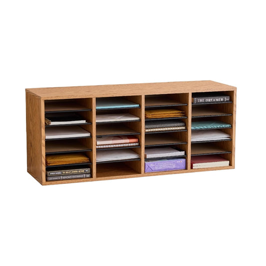 Safco Literature Organizer, 24 Compartments, Office and Classroom Mailbox with Adjustable Shelves, Wood Paper and Mail Sorter, Medium Oak