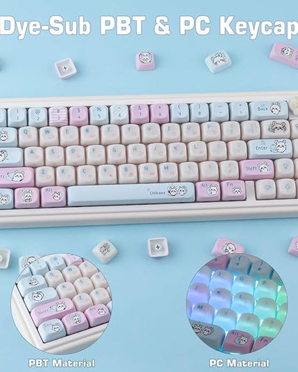Sunzit PC&PBT Keycaps, Cute Chiikawa Keycap Set, Jelly Jade & Dye-Sublimation Custom MOA Profile Key caps Keyboard Keycaps for 100%, 75%, 65%, 60% MX Switches Mechanical Keyboard