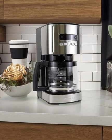 Kenmore Drip Coffee Maker - Programmable Cafe Machine With Glass Pot, Regular & Bold Brew, Auto Shut Off Large Water Reservoir, Reusable Filter, Kitchen Appliances For Cafeteria Barista, 12 Cup Black