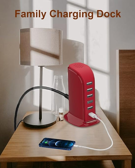 USB Phone Charger 6 Ports 40W Upoy, Type C Wall Charger Smart 6A, Charging Tower with 5ft Power Cord, USB Power Adapter Fast Charging, Smart Home Device Charging Station, iPhone/Ipad Accessories