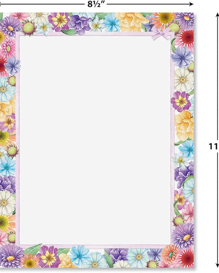 Current Spring Floral Letter Paper - Spring Stationery Papers With Decorative Spring Flowers Border, Printable Holiday, Wedding & Bridal Shower, & Invitation Sheets, Set of 25, 8 1/2" x 11"