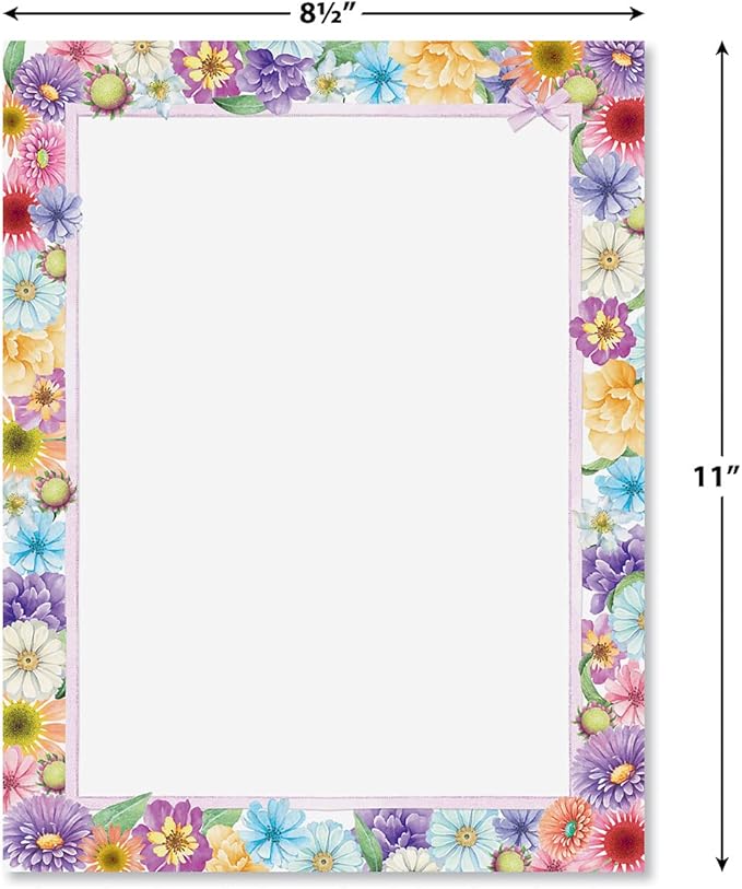 Current Spring Floral Letter Paper - Spring Stationery Papers With Decorative Spring Flowers Border, Printable Holiday, Wedding & Bridal Shower, & Invitation Sheets, Set of 25, 8 1/2" x 11"