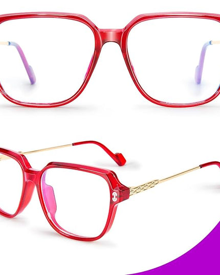 VISOONE Oversized Blue Light Blocking Glasses with Chic Square TR90 Frame and Metal Temple for Women Men REMY