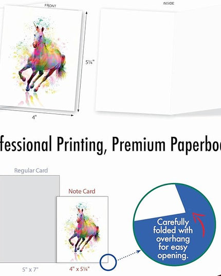 The Best Card Company Assorted Watercolor Animal Blank Greeting Card Box Set - Incl. 10 Unique Notecards Designs + Envelopes, Thank You, Invitations, More - Funky Rainbow Unicorns AM6748OCB-B1x10