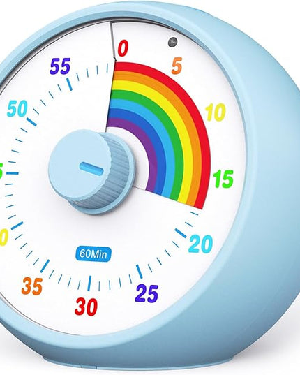 Visual Timer for Kids, 60-Minute Countdown for Classroom Office Kitchen, Desk Timer Kids Time Management Tools with Silent Operation, Pomodoro Timer Rainbow Pattern(Blue)