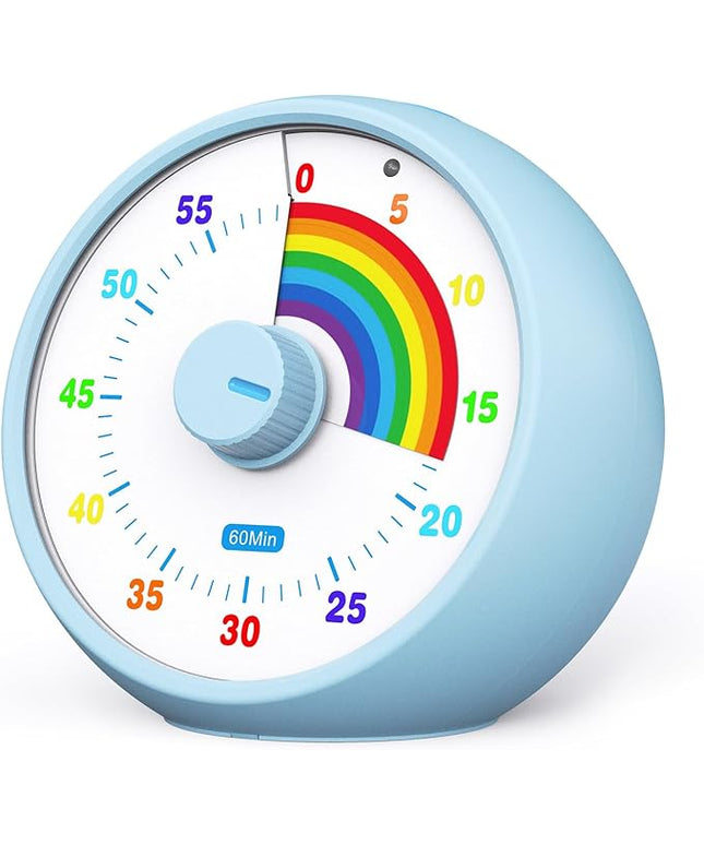 Visual Timer for Kids, 60-Minute Countdown for Classroom Office Kitchen, Desk Timer Kids Time Management Tools with Silent Operation, Pomodoro Timer Rainbow Pattern(Blue)