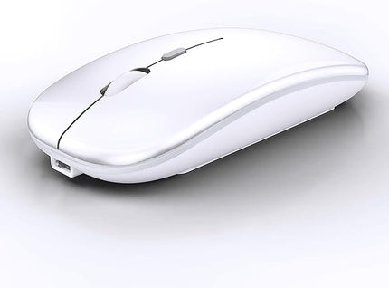 Wireless Bluetooth Mouse Rechargeable Laptop Mice Silent Slim Use(BT5.2 and 2.4G Portable USB Receiver) Dual Mode Computer Mouse for Laptop/iPad/Tablet/Apple/Computer/Mac(Bright White)