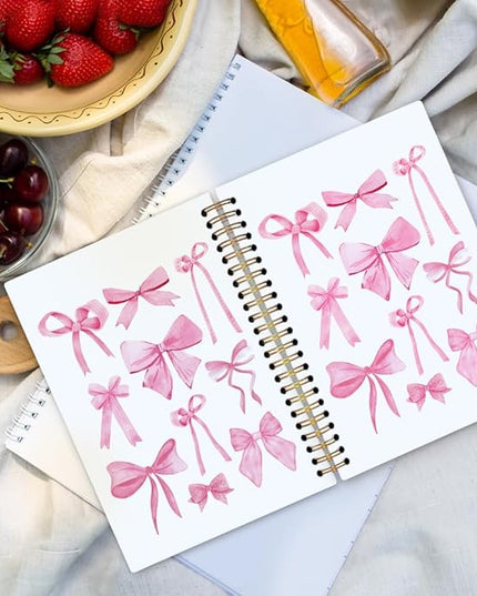 dvhdajed Coquette Pink Bow Spiral Notebook, Preppy Girly Journaling Notebooks, Preppy Bow Spiral Journal for Girls Women Teen Girls, Pink Girly Office School Supplies Gifts, 5.5x8.3 In