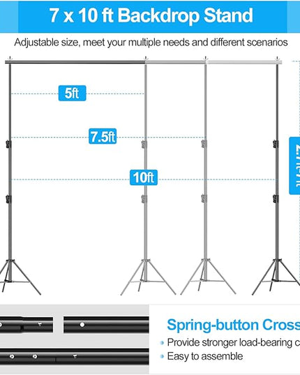 EMART Heavy Duty Backdrop Stand, 7 x 10ft Adjustable Background Support System Kit with Carry Bag for Photography