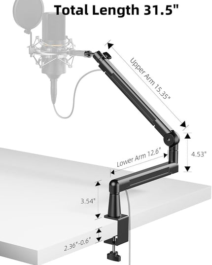 TODI Mic Stand Desk, Low/High Profile Mic Arm Bear 4.5LBS with Extension Riser, Adjustable All Metal Desk Microphone Stand with Cable Channel, Boom Arm Mic Stand with 3/8'' 5/8'' Interface