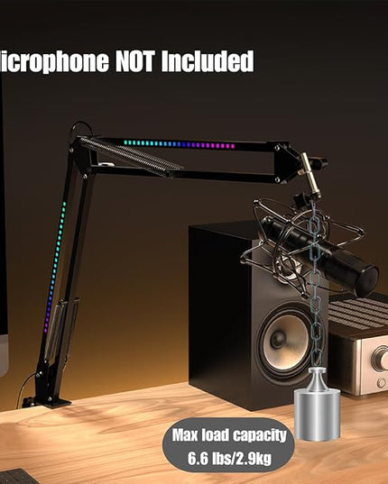 RGB Boom Arm, Adjustable Mic Stand with Desk Mount Clamp and Mic Clip, Compatible with HyperX Quadcast, Blue Yeti, Rode, Shure SM78 for Streaming, Gaming, Youtube Recording (black)