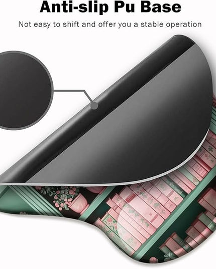 Ergonomic Mouse Pad with Wrist Support,Mouse Pad with Wrist Rest and Coaster Set,Office Supplies Non-Slip Mouse Pads for Desk, Non-Slip Comfortable,Book Floral