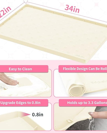 Sdpeia Under Sink Mat 34"×22" Waterproof Silicone Cabinet Liner & Sink Protector for Kitchen & Bathroom, Multi-Purpose Organizers Tray for Pets, Laundry, Cat Litter Mat