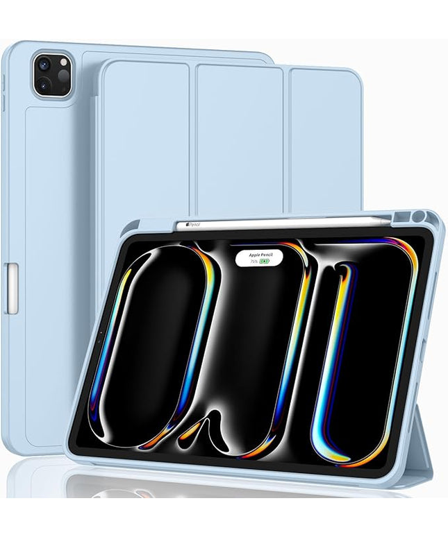 ZryXal iPad Pro 11 Inch Case (M5) 2025/ (M4) 2024 (Model: A2836/A2837/A3006), Trifold Stand Smart Cover with Pencil Holder and Soft TPU Back, Auto Wake/Sleep (Sky Blue)