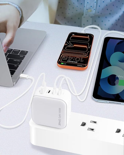 3inuS 100W USB C GaN Wall Charger for Smart Phone 17/16 Pro/Pro Max/Plus, Plug Foldable 4-Port PD USB-C Charger with Traveller Adapters, use for Tablet, Mac Book Laptops etc.
