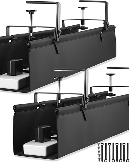 No Drill Under Desk Cable Management Tray, 36" Cord Organizer for Table, Clamp/Screw Mount Desk Cable Management, Premium Fabric Cable Management Tray for Office, Home（Black/2set）