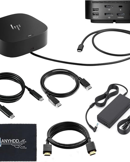 HP Docking Station for Laptop Dual Monitor and Charging Bundle - HP USB-C G5 Dock 5TW10AA / 5TW10UT / 5TW10AA#ABB with 120W Adapter, HDMI, DisplayPort, USB-C Cables & Microfiber Cleaning Cloth