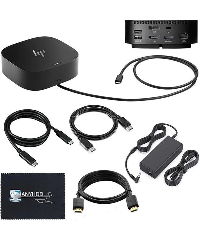 HP Docking Station for Laptop Dual Monitor and Charging Bundle - HP USB-C G5 Dock 5TW10AA / 5TW10UT / 5TW10AA#ABB with 120W Adapter, HDMI, DisplayPort, USB-C Cables & Microfiber Cleaning Cloth