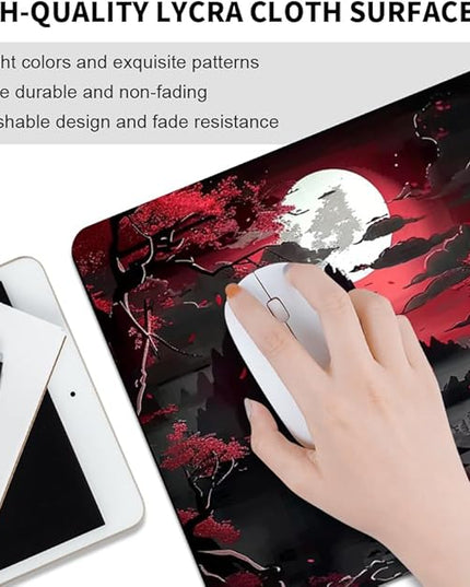 Red Trees, Mountains, and Moon Square Mouse pad, Texture, Waterproof, Anti Slip Rubber Base, Computer Mouse pad, Laptop Mouse pad