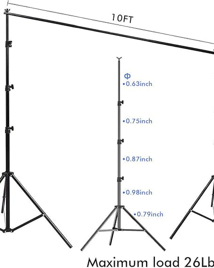 SLOW DOLPHIN 10x 8.5 ft Photo Backdrop Stand, Adjustable Photography Background Support System Stand for Photo Video Studio with Carrying Bag, Clips, Clamps