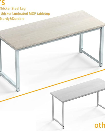 NSdirect Large Office Desk for Home Office, Large 63" Computer Desk Table, Wide Writing Study Desk for 2 Person, Metal Sturdy Frame Thicker Steel Legs, (White Oak, 63"L x 23.6"W x 29.5"H)