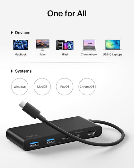 Belkin USB C Hub, 7-Port Hub w/ 4K HDMI Display @ 60Hz, SD & MicroSD, 100W Power Delivery, Fast Data Transfer 5Gbps, USB C Multiport Adapter for MacBook, iPad Pro, Chromebook, etc. - Upgraded HDMI 2.0