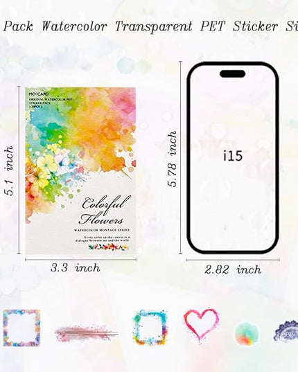 Dwpetzo 120Pcs Watercolor Decorative Stickers for Journaling, 6 Pack Flower Lace Frame Transparent PET Stickers for Scrapbooking, Junk Journal Supplies, Collage, Card Making, Crafts Arts