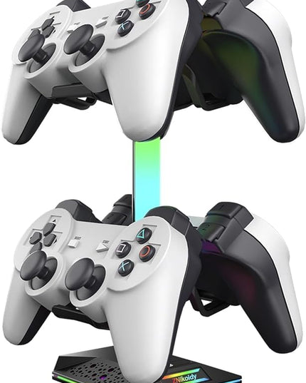 ZNikoyidy Gaming Headphone Stand PC Accessories - RGB Headset Stand with 2 USB Ports,10 Light Modes Headset Holder Suitable for All Earphone Accessories, Gift for Boys Men Gamers