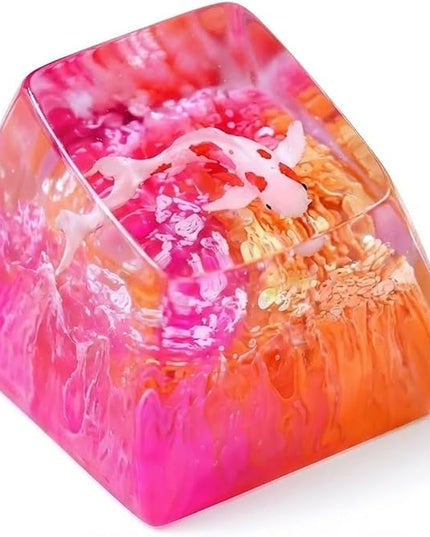 Kohaku Koi Fish Artisan Keycap Pink and Orange Ocean Coral Reef R1 SA Profile Custom Keycaps 1U ESC Handmade Gaming Resin Key Cap Cherry MX Switch Compatible Mechanical Keyboard Koi Lover Gift