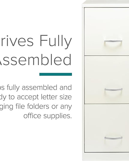 Space Solutions - 3 Drawer Fully Assembled Vertical Steel File Cabinet, Home & Small Office Use, Letter-Size, Locking, Pearl White