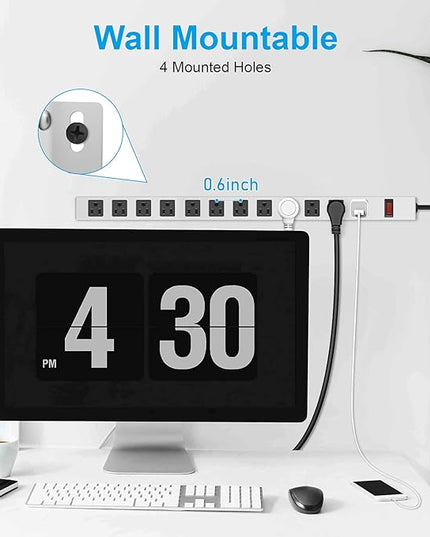 JUNNUJ Metal 12 Outlet Power Strip, Mountable Heavy Duty Power Strip, 1200J Surge Protector Wall Mount Screws Outlet with Switch, Gaming Desk Strips Wide Spaced 15A 125V 1875W, 6 FT 14AWG Power Cord