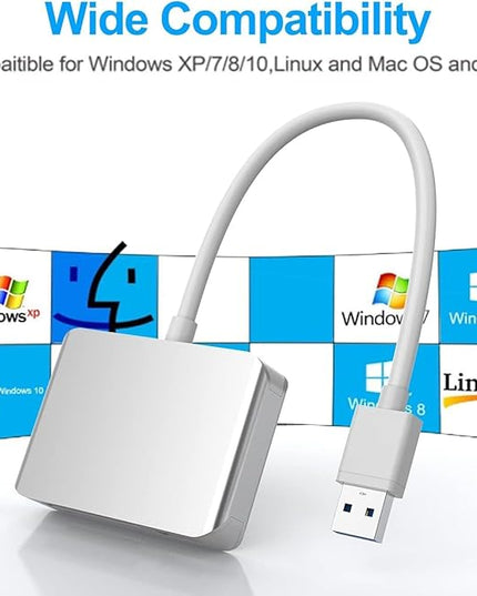 XQD/SD/Micro SD Card Reader, Memory Multi-Card Reader/Writer/Adapter with 2 USB3.0 Port, Support Sony G/M Series Lexar 2933x/1400x USB Mark XQD Card, SD/SDHC/TF Card for Windows/Linux/Mac OS/Vista