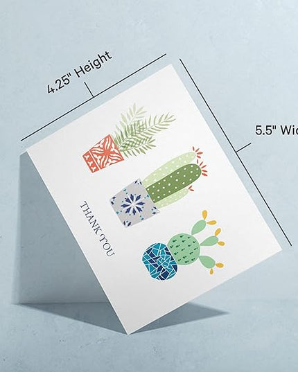 Twigs Paper Thank You Card Set - 12 Assorted Greeting Cards For All Occasions - Thank You Cards with Envelopes - Appreciation Cards - Eco Friendly - Made In USA - 5.5 x 4.25 Inch Size - Cactus Themed