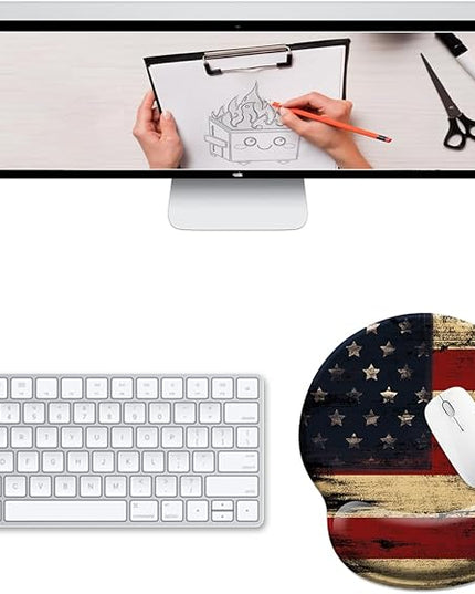 Ergonomic Mouse Pad with Wrist Rest, American Flag Gel Mouse Pads Wrist Support, Computer Mousepad with Non-Slip PU Base, Comfortable Mouse Pad for Desk Accessories Office Decor Supplies