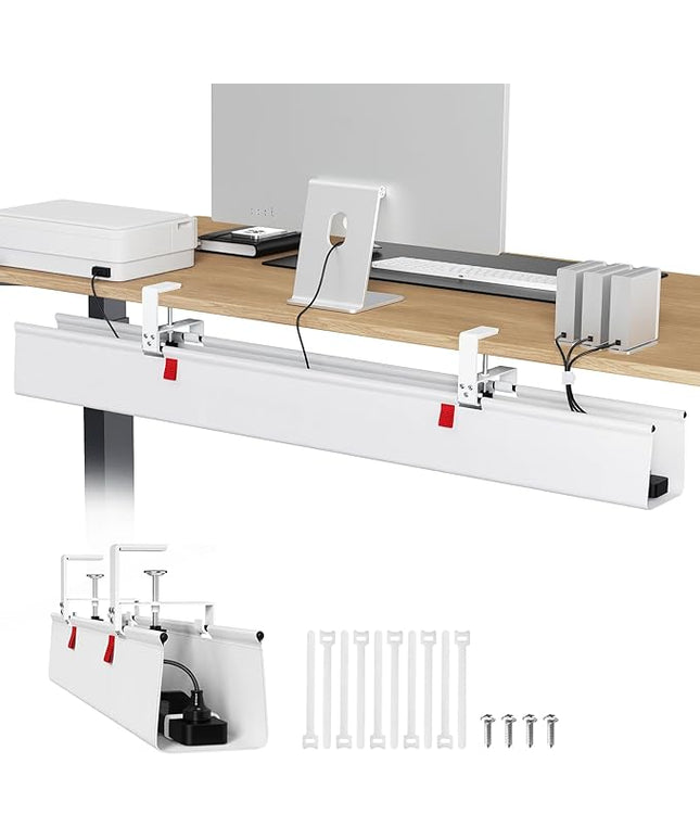 Univivi No Drill Under Desk Cable Management Tray, 48" Cord Organizer for Table, Clamp/Screw Mount Desk Cable Management, Premium Fabric Cable Management Tray for Office, Home (Extra Large)