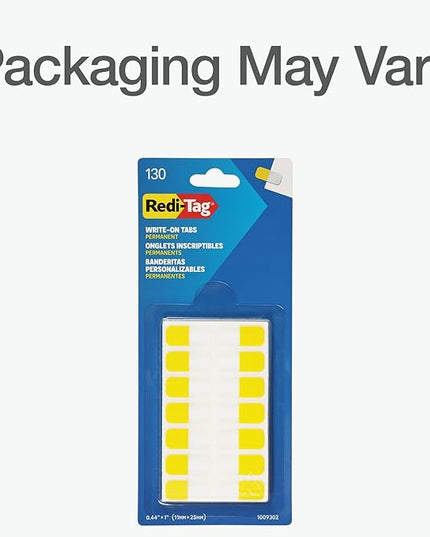 Redi-Tag Write-On Tabs, Permanent Adhesive Index Tabs, Assorted Primary Colors: Yellow, Orange, Red, Blue and Green, 1" x 7/16", 130 Pack (1009302)